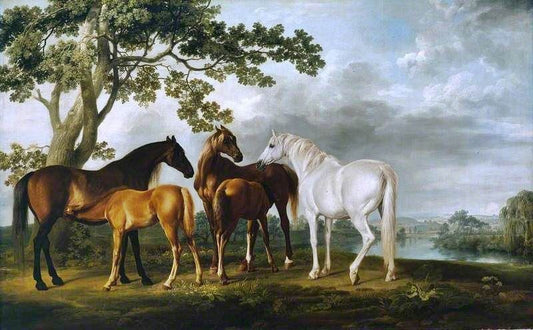 Mares And Foals In A River Landscape by George Stubbs