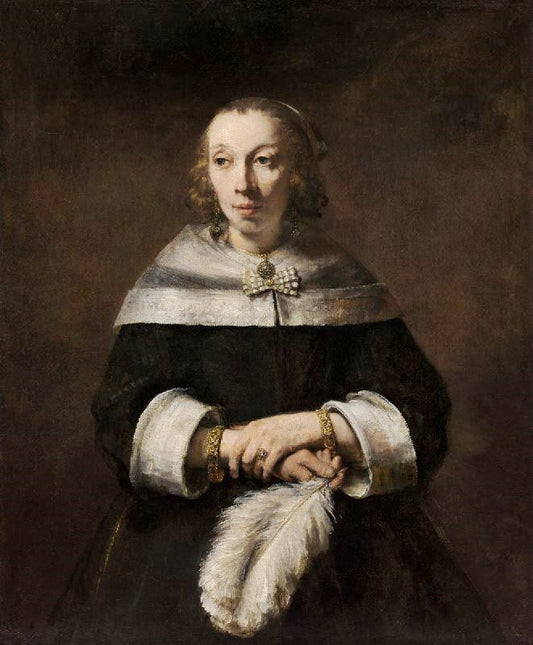 Portrait Of A Lady With An Ostrich Feather Fan by Rembrandt van Rijn
