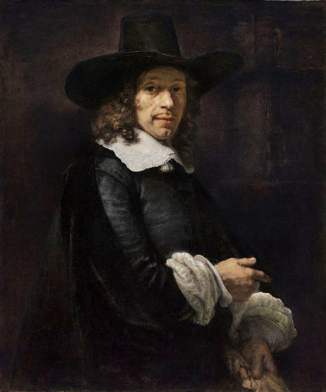 Portrait Of A Gentleman With A Tall Hat And Gloves by Rembrandt van Rijn