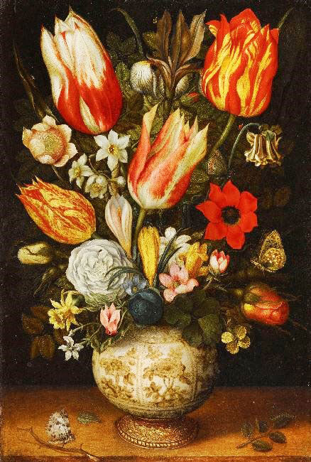 Still Life Of Tulips, Roses, Narissi, Daffodils, Crocuses, An Iris, Etc. by Christoffel van den Berghe