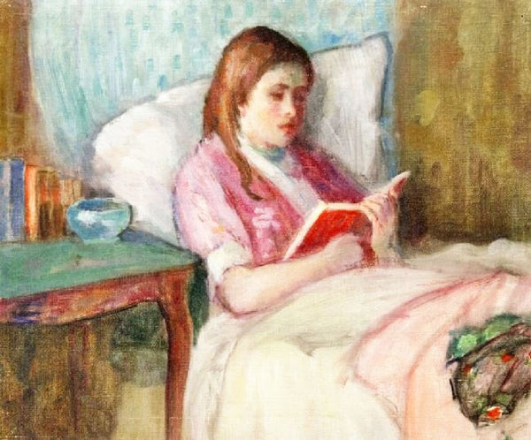 Young Woman Reading In Bed by Lucien Abrams
