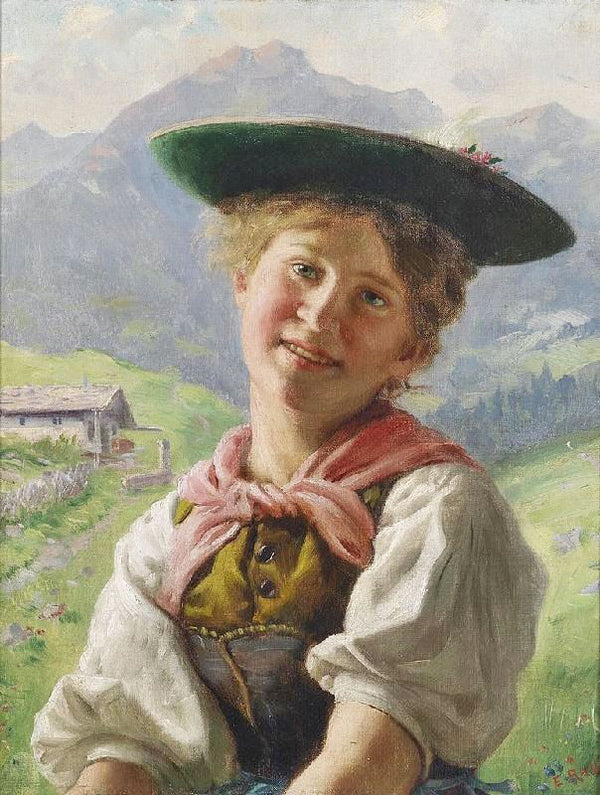 Girl In The Mountain Landscape by Emil Rau