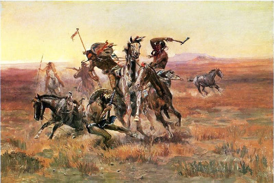 When Blackfeet And Sioux Meet by Charles Marion Russell