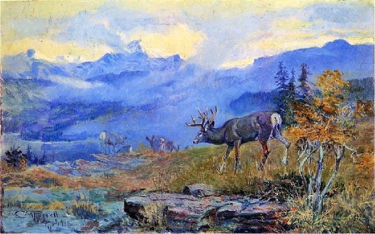 Deer Grazing by Charles Marion Russell
