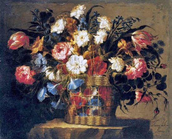 Still Life Of Flowers In A Basket by Juan de Arellano