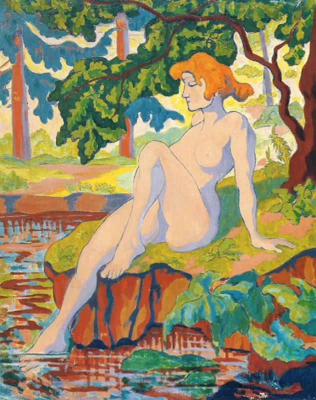 BATHER DIPPING HER FOOT