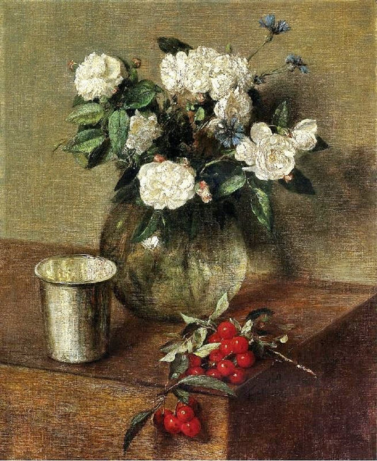 White Roses And Cherries by Henri Fantin-Latour
