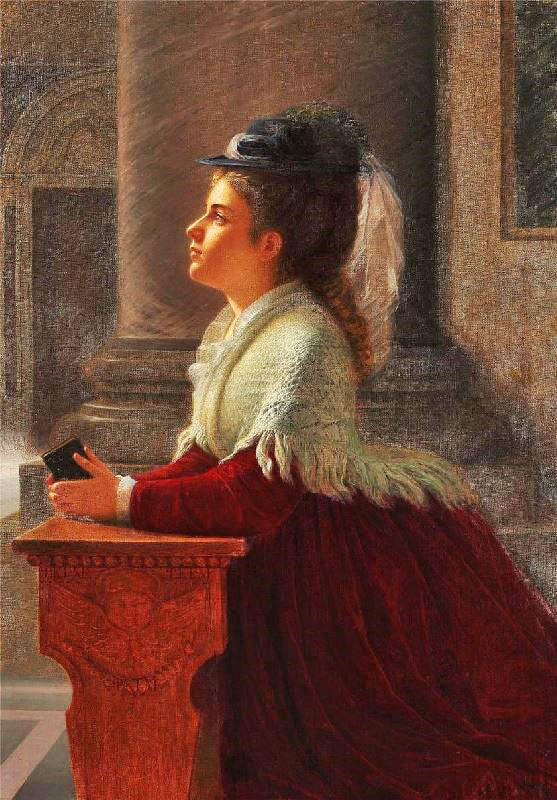 Young Woman Praying In The Church by Anton Thiele