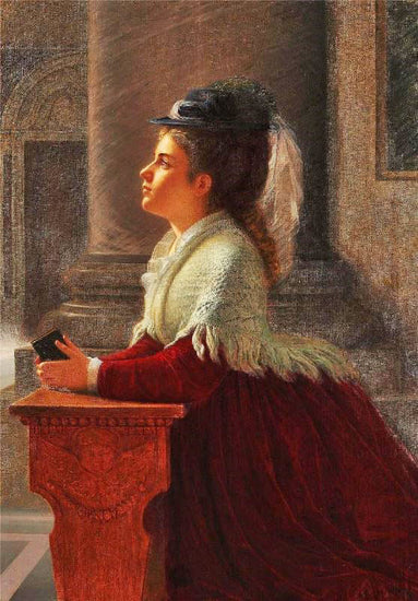 Young Woman Praying In The Church by Anton Thiele