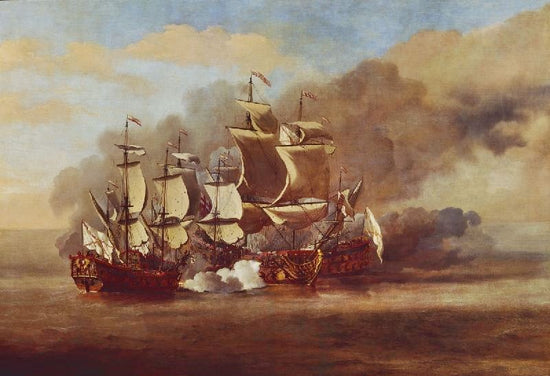 An English Indiaman Attacked By Three Spanish Privateers by Willem van de Velde