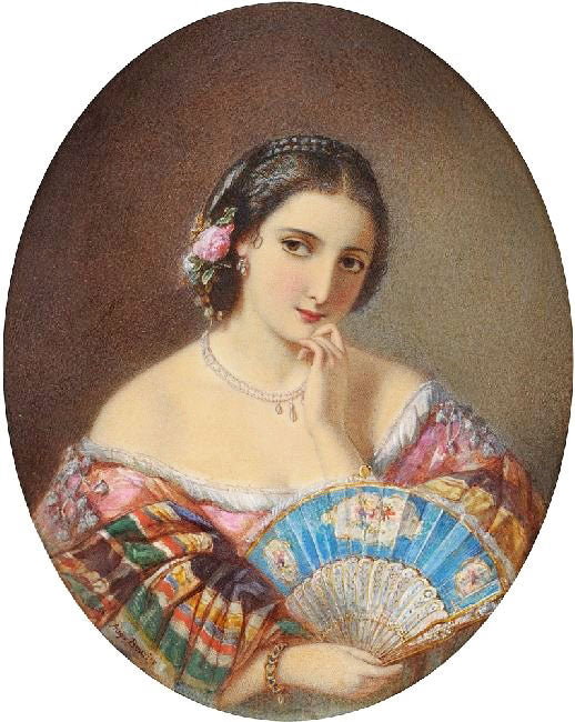 Portrait Of A Lady With A Fan by Auguste Jules Bouvier