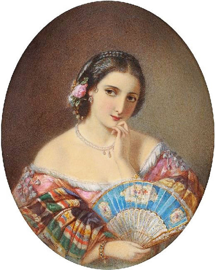 Portrait Of A Lady With A Fan by Auguste Jules Bouvier