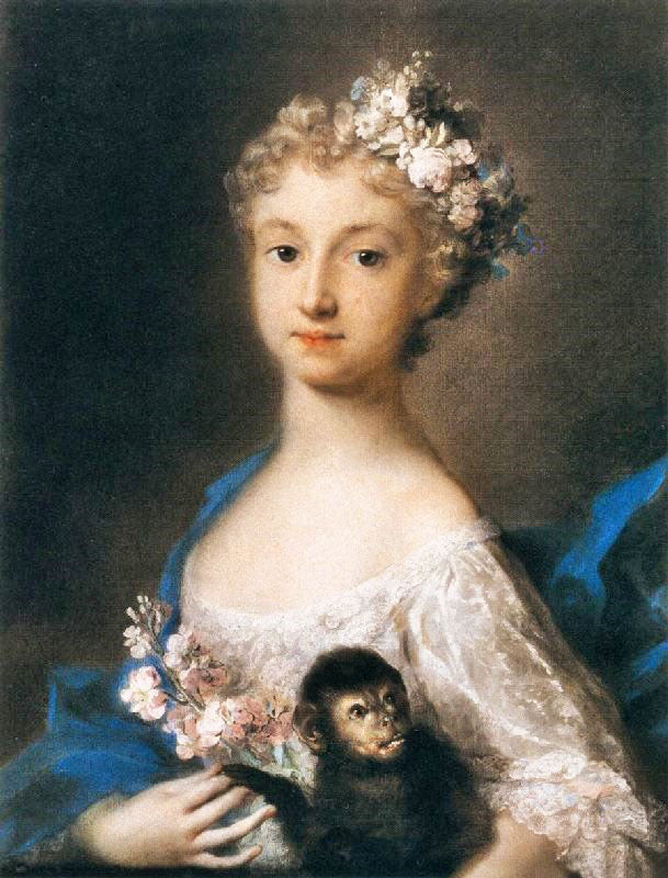 Young Girl Holding A Monkey by Rosalba Carriera