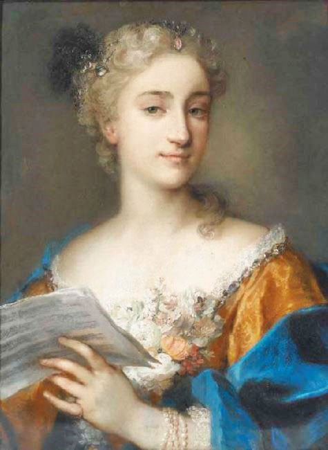 Portrait Of A Woman Holding A Musical Score by Rosalba Carriera