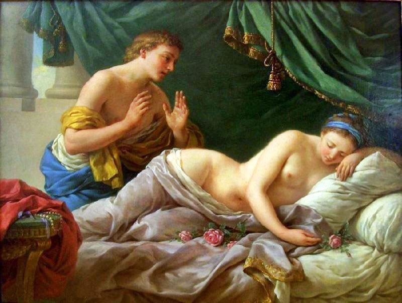 YOUNG WOMAN SLEEPING ON A BED OF ROSES
