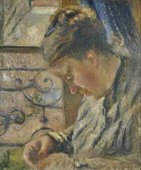 Portrait Of Madame Pissarro Sewing Near A Window by Camille Pissarro