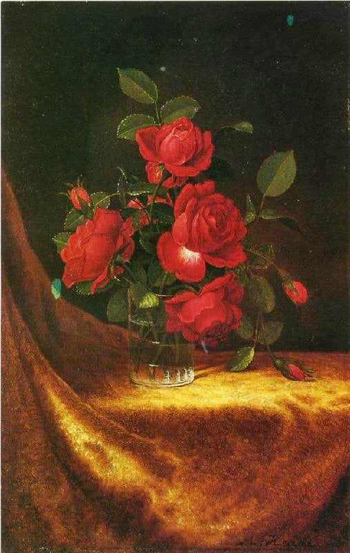 Four Roses In A Glass by Martin Johnson Heade