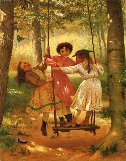 Three Girls On A Swing by John George Brown