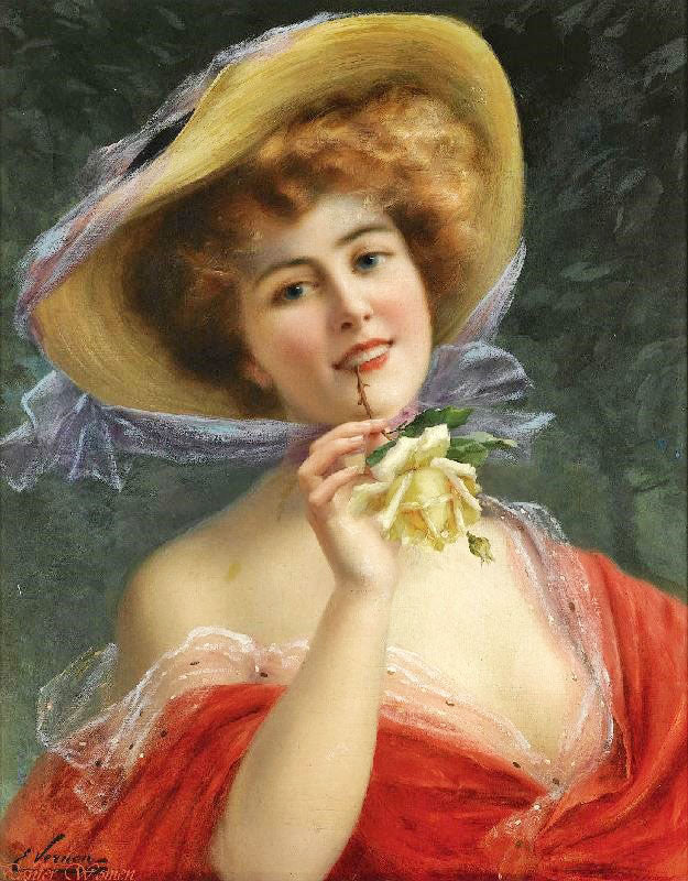 Young Girl With A Rose by Emile Vernon