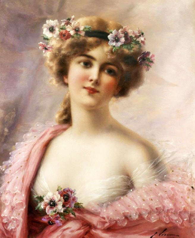 Young Girl With Anemones by Emile Vernon