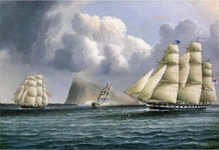 American Frigate Off Gibralter Flying A Commodore’S Pennant by James E. Buttersworth