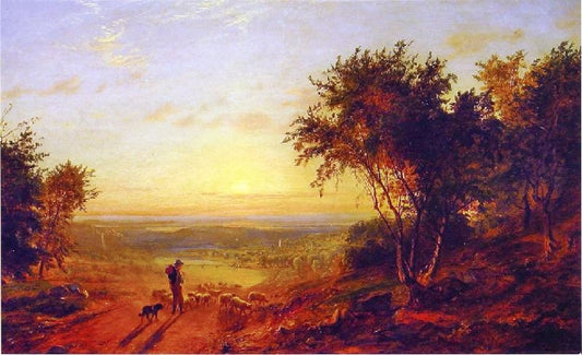 The Return Home: Landscape With Shepherd And Sheep by Jasper Francis Cropse