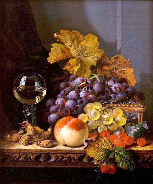 Still Life With Fruit, Nuts, And A Glass by Edward Ladell