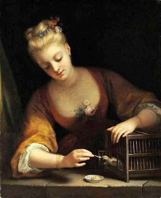 Young Girl Feeding Birds by Jean Raoux
