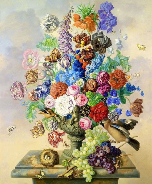 Still Life With Flowers And Birds by Sebastian Wegmayr