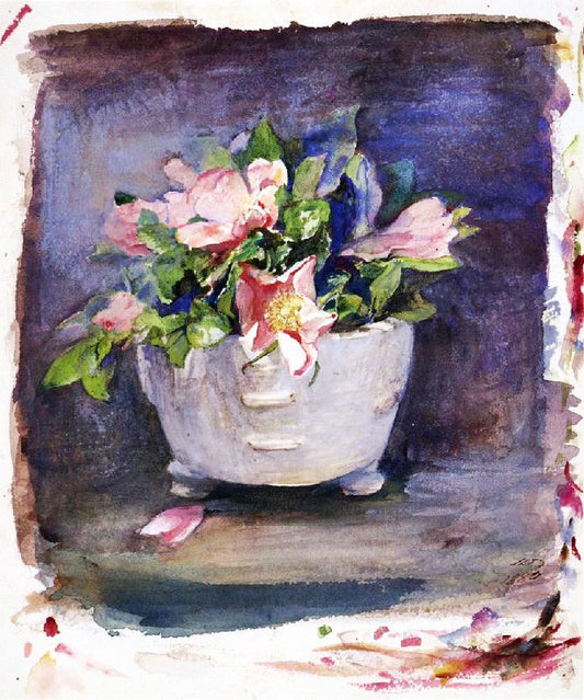 Wild Roses In A White Chinese Porcelain Bowl by John La Farge