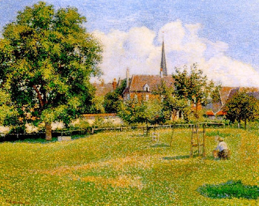 The Home Of The Deaf And The Steeple At Eragny by Camille Pissarro