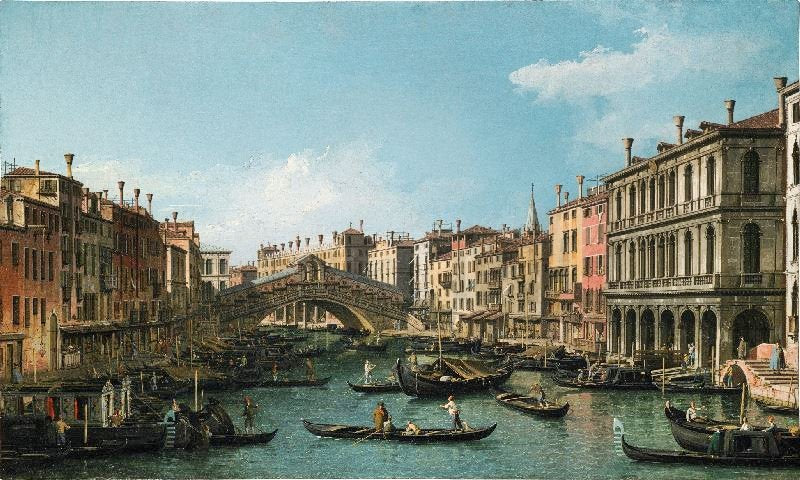 VENICE, THE GRAND CANAL LOOKING NORTH-EAST FROM THE PALAZZO DOLPHIN-MANIN TO THE RIALTO BRIDGE