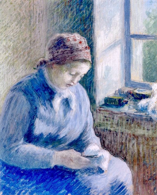 Woman Mending Socks by Camille Pissarro