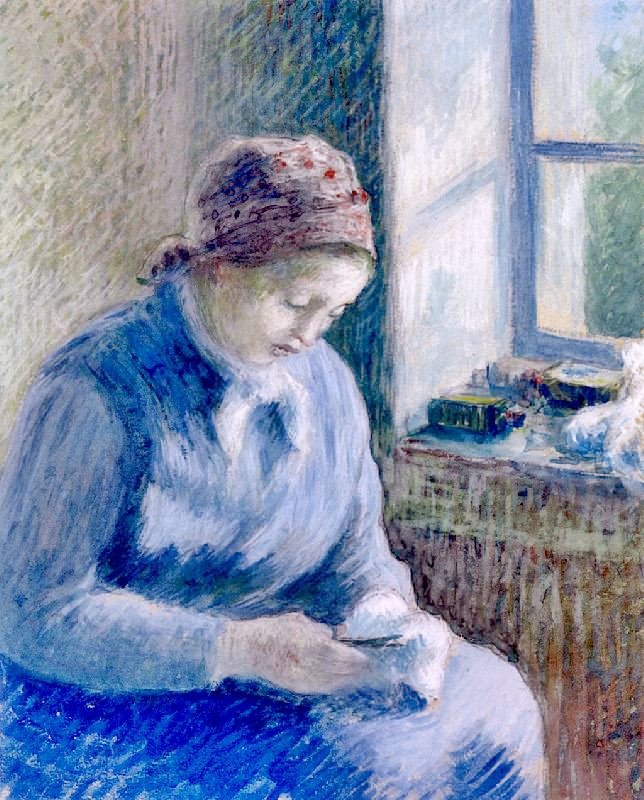 Woman Mending Socks by Camille Pissarro
