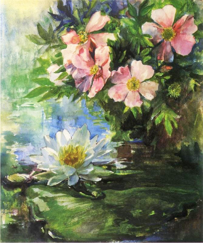 Wild Roses And Water Lily, Study Of Sunlight by John La Farge