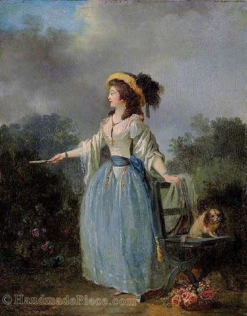 A Lady With Her Dog In A Garden by Jean-Frédéric Schall