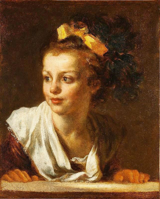 A Young Girl Leaning On A Window Ledge by Jean-Honore Fragonard