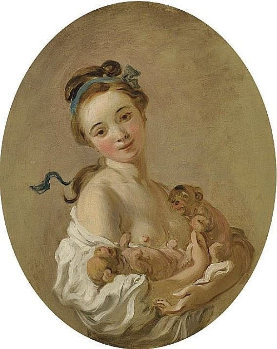 YOUNG GIRL HOLDING TWO PUPPIES