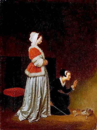 A Lady And Her Maid Chastising A Spaniel by Jean-Honore Fragonard
