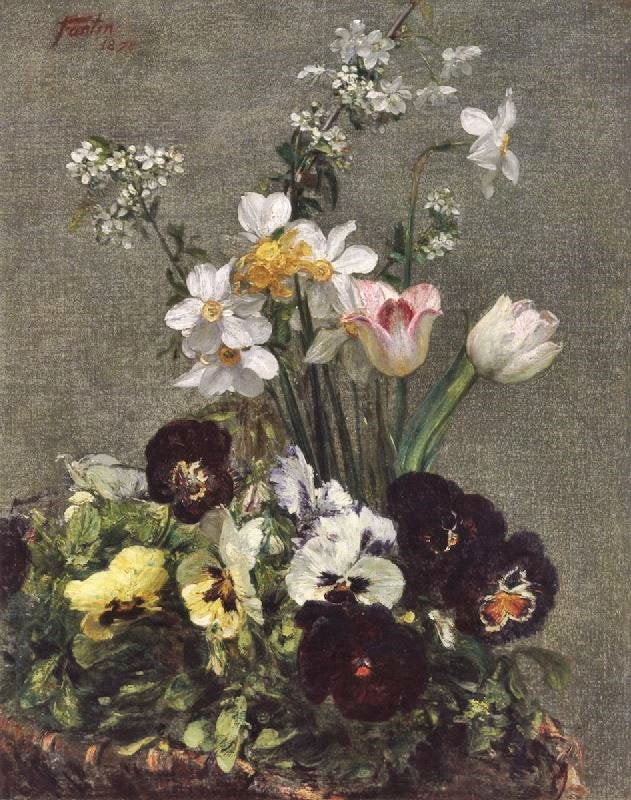 Narcissus, Tulips And Pansies by Henri Fantin-Latour