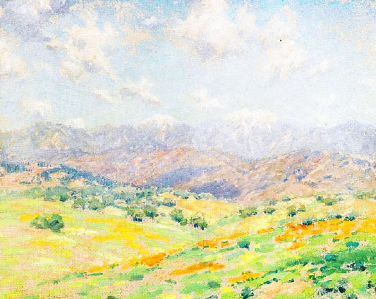 Fields Of Wildflowers With The San Gabriel Mountains Beyond by Granville Redmond