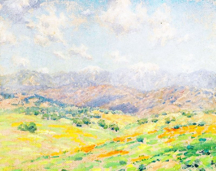 Fields Of Wildflowers With The San Gabriel Mountains Beyond by Granville Redmond