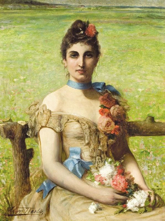 Portrait Of A Woman Holding Flowers by Leon Herbo