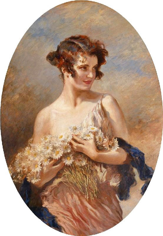 Lady With A Spray Of Marguerites by Leopold Schmutzler