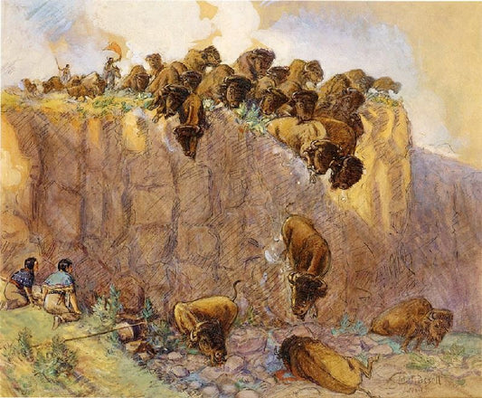 Driving Buffalo Over The Cliff by Charles Marion Russell