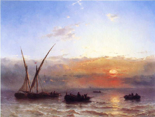 Fishing Boats At Sunset by Edward Moran