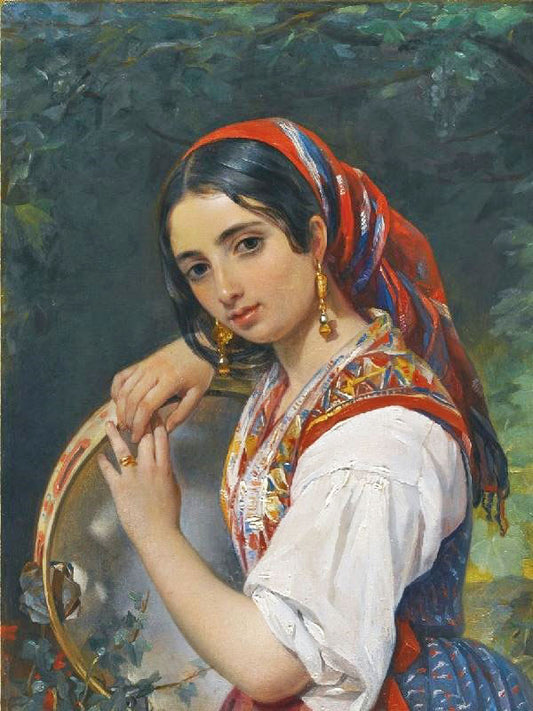 A Shepherd Girl With A Tambourine by Pimen Orlov