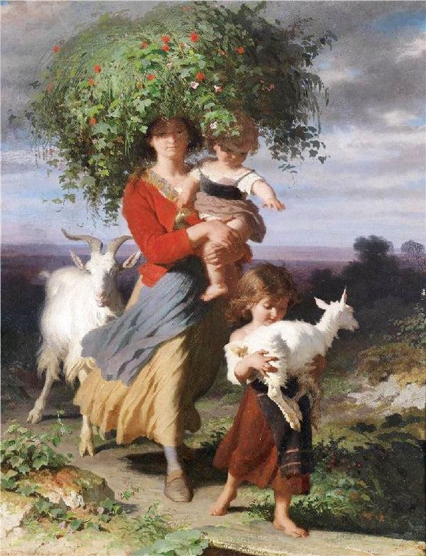 Mother Returning Home With Children by Alfred Jacques van Muyden