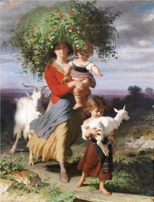 Mother Returning Home With Children by Alfred Jacques van Muyden