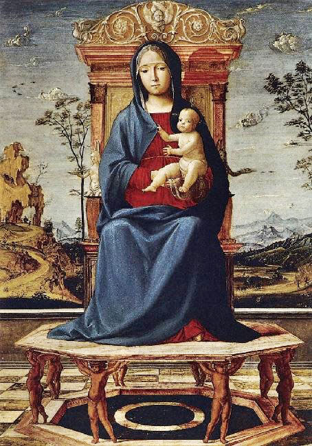 Virgin And Child Enthroned by Lorenzo Costa the Elder
